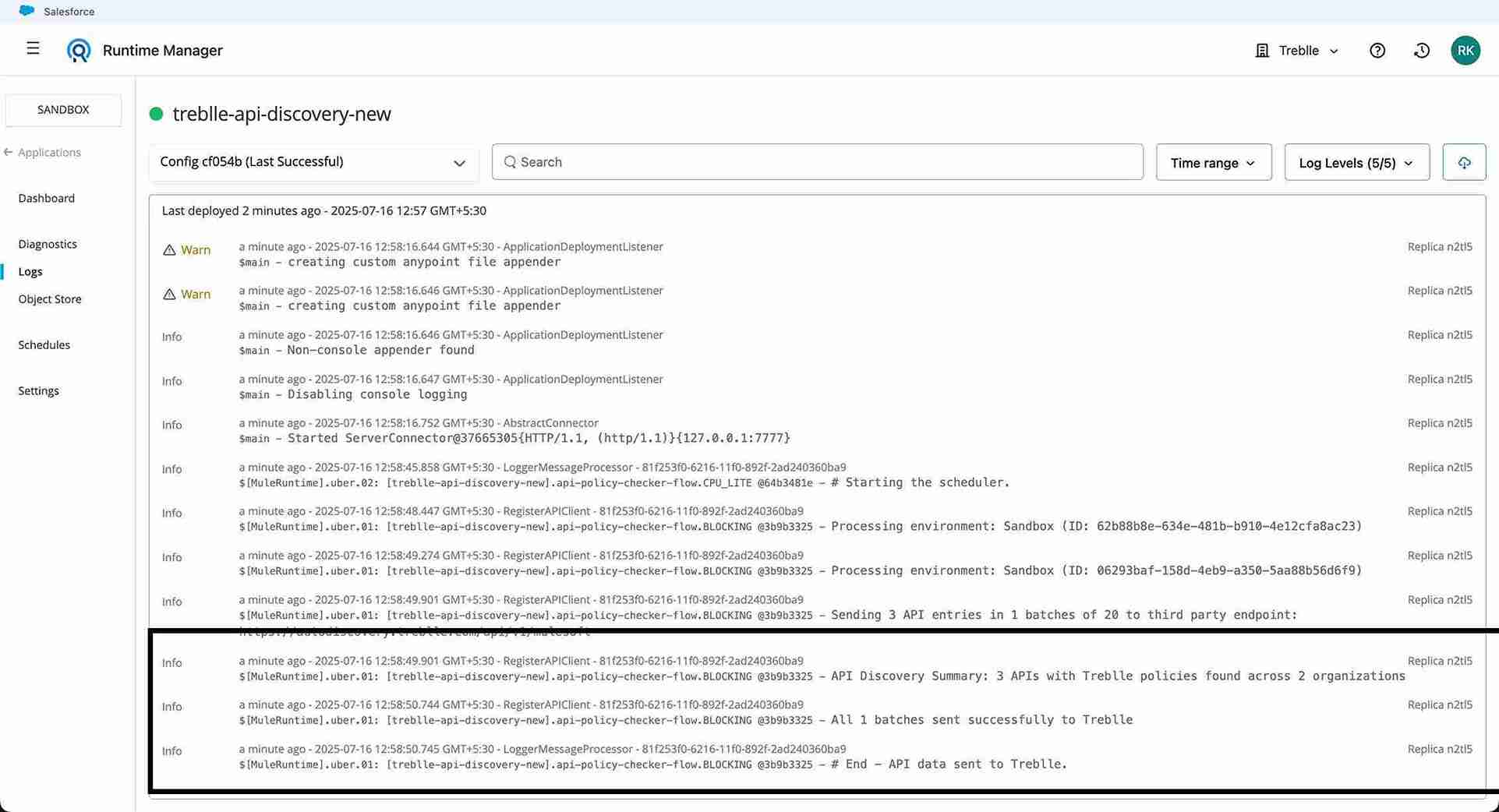 logs view in Runtime Manager