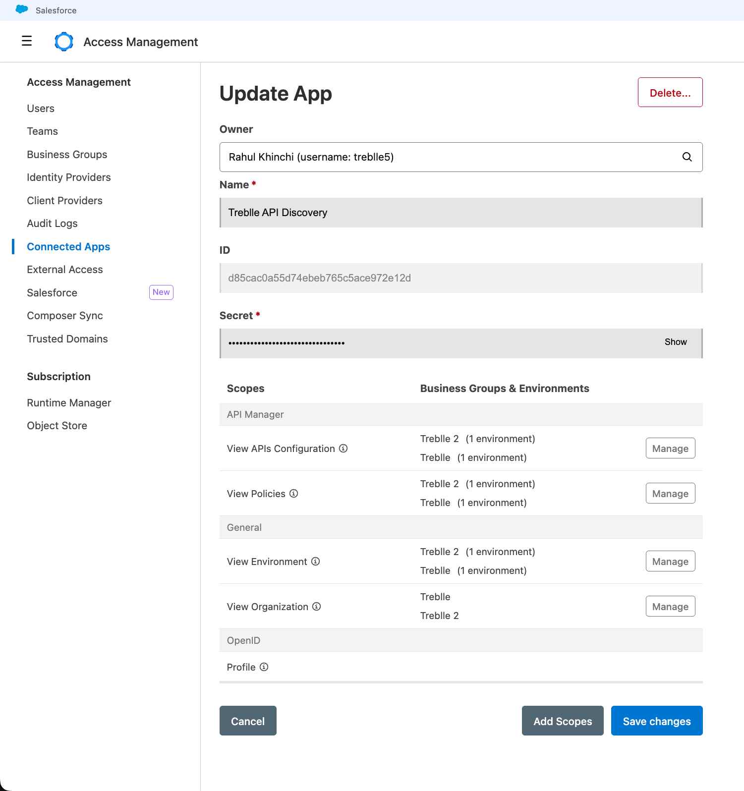Update App in Access Management