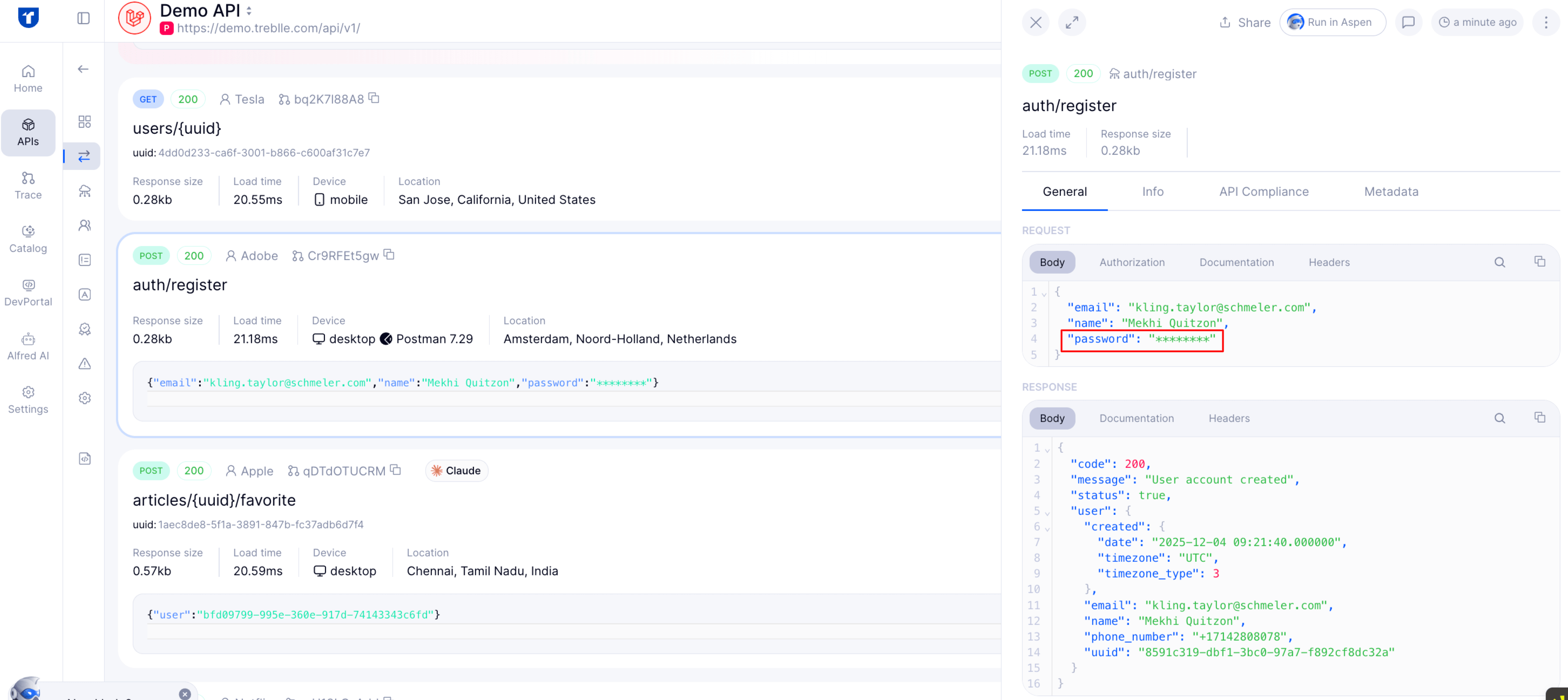 Automatic data masking in Treblle